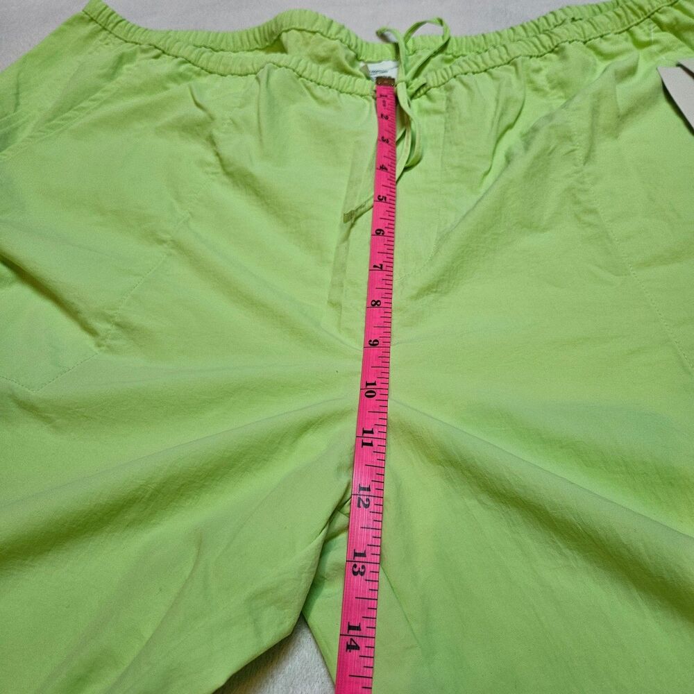 NWT Lime Green Parachute Pants High Waist Elastic Drawstring Legs w/ Pockets - Picture 7 of 9